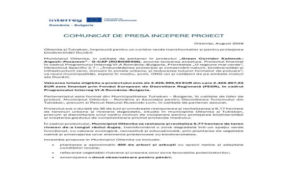 Primăria Oltenița | Comunicat de presă începere proiect