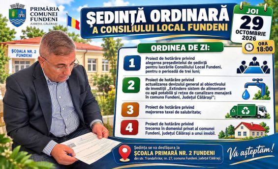 Fundeni | Consiliul Local va dezbate majorarea taxei de salubritate și un proiect privind rețelele de apă și canalizare
